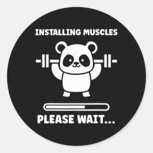 Adesivo Redondo Animais Instalando Músculos Fitness Musculação Ko
