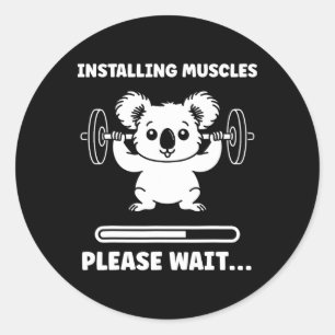 Adesivo Redondo Animais Instalando Músculos Fitness Musculação Ko