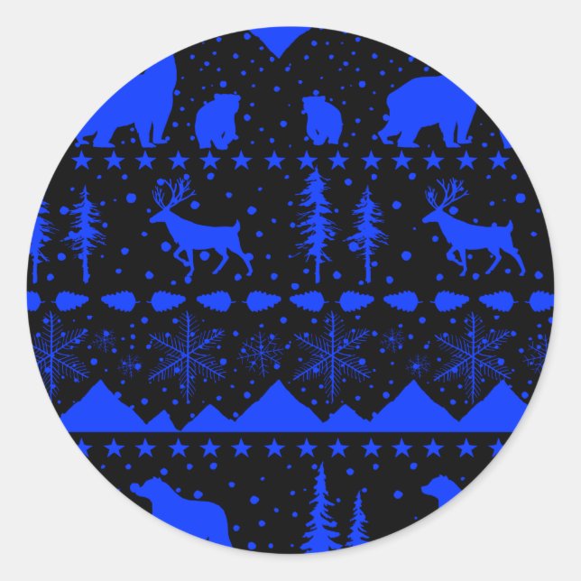 Adesivo Redondo Animais Nórdicos de inverno Blue & Black (Frente)