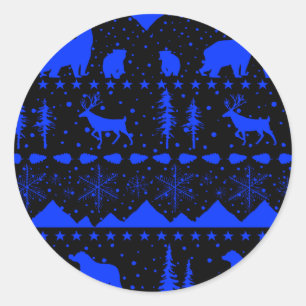 Adesivo Redondo Animais Nórdicos de inverno Blue & Black