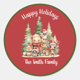 ADESIVO REDONDO ANIMAIS RÚSTICOS DE NATAL DE MADEIRA