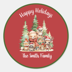 ADESIVO REDONDO ANIMAIS RÚSTICOS DE NATAL DE MADEIRA