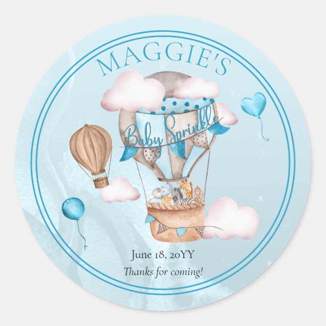 Adesivo Redondo Animais Safari Balões Blue Boy Sprinkle (Frente)