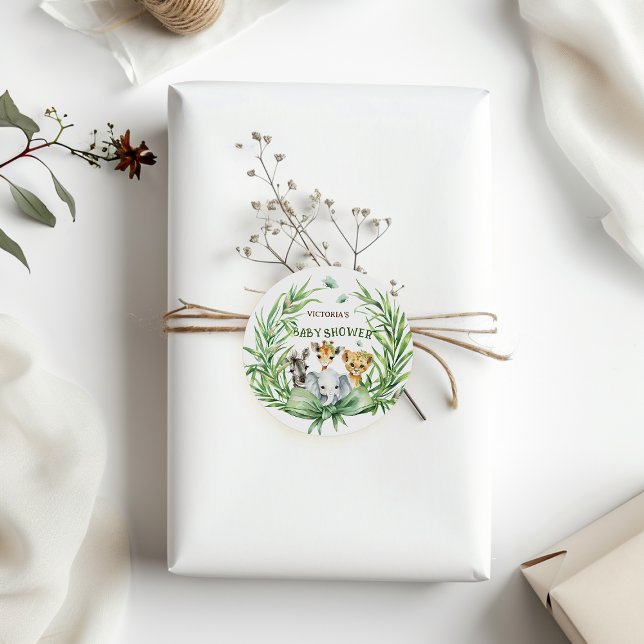 Adesivo Redondo Animais Safari Chá de fraldas Arco verde (Criador carregado)