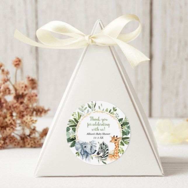 Adesivo Redondo Animais Safari chá de fraldas de ouro verde (Criador carregado)