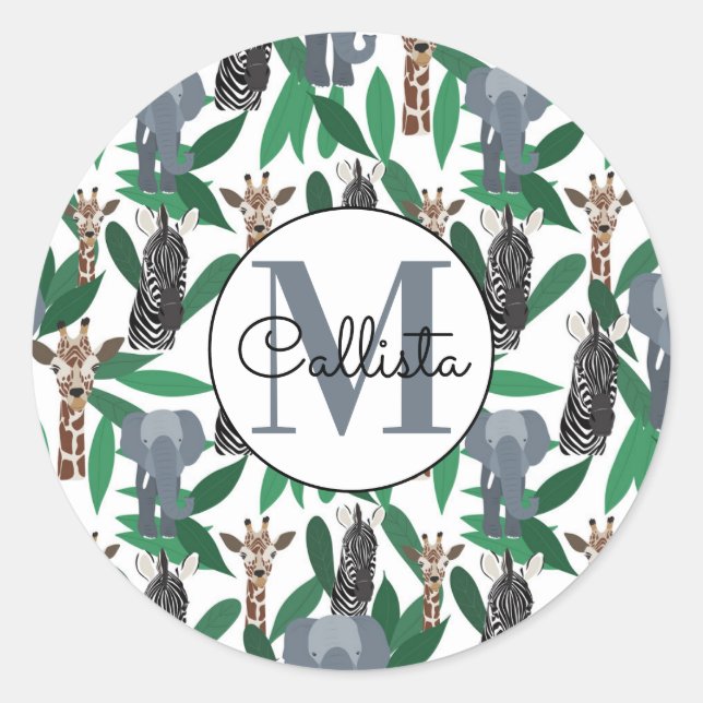 Adesivo Redondo Animais Safari do Elefante Girafa-Zebra Selva (Frente)