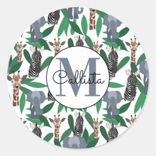 Adesivo Redondo Animais Safari do Elefante Girafa-Zebra Selva