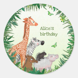 Adesivo Redondo Animais Safari rodeados de festas de aniversário