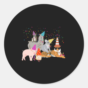 Adesivo Redondo Animais se divertindo Animais fofos tendo uma fest
