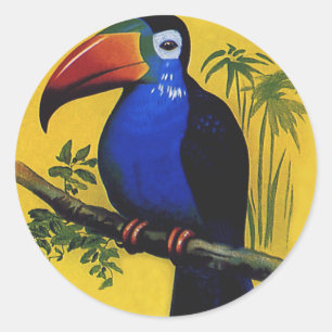 Adesivo Redondo Animais Selvagens Antigos Pássaros, Tucano Tropica