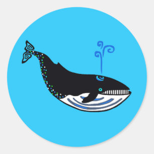 Adesivo Redondo Animais selvagens - Baleia Azul - Azul oceânico