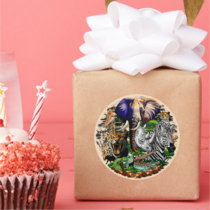 Adesivo Redondo Animais Selvagens da savana africana