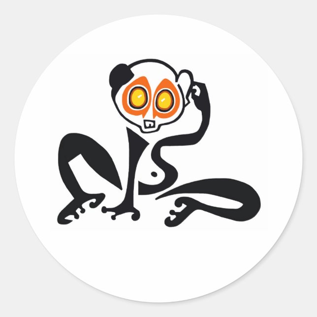 Adesivo Redondo Animais selvagens - LORIS Lento e Bonito - Vinheta (Frente)