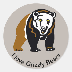 Adesivo Redondo Animais selvagens que adoro o Grizzly BEARS - Aman