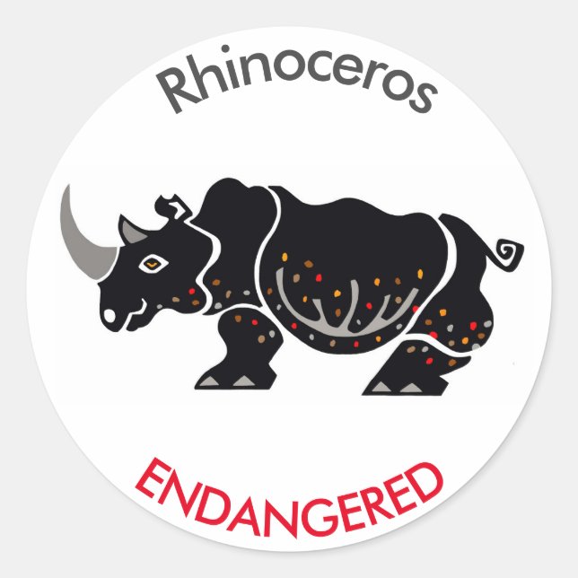 Adesivo Redondo Animais selvagens - RHINOCEROS - Conservação - Áfr (Frente)