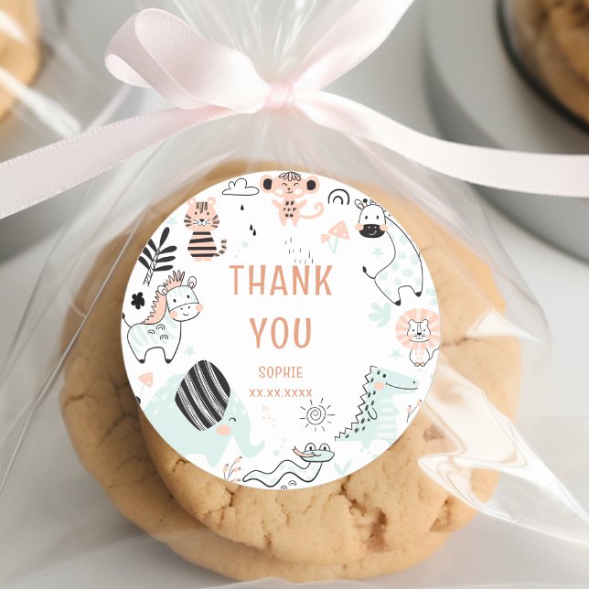 Adesivo Redondo Animais selvagens safari aniversário de criança ob (Criador carregado)