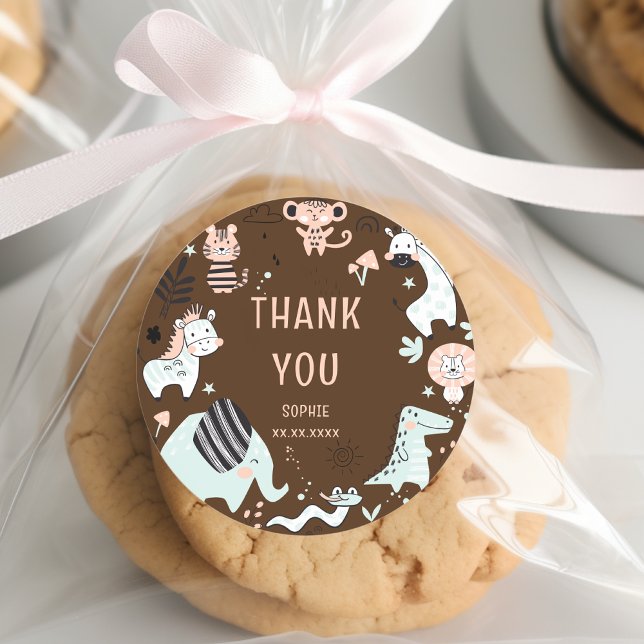 Adesivo Redondo Animais selvagens safari aniversário de criança ob (Criador carregado)