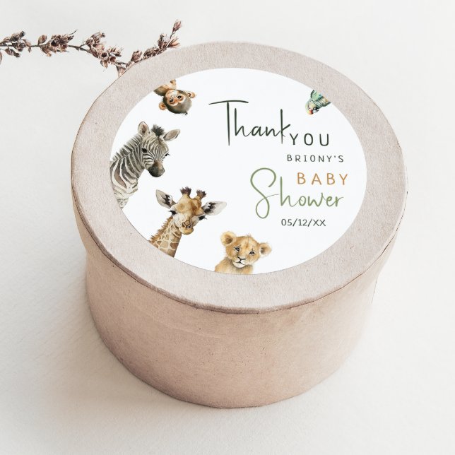 Adesivo Redondo Animais Selvagens Safari Festa de Bebê Agradecimen (Criador carregado)
