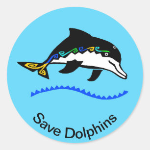 Adesivo Redondo Animais selvagens - Save DOLPHINS - Marine - Ocean