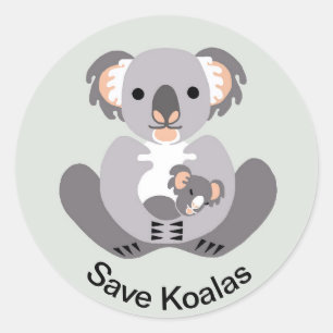 Adesivo Redondo Animais selvagens - Save KOALAS - Animais ameaçado