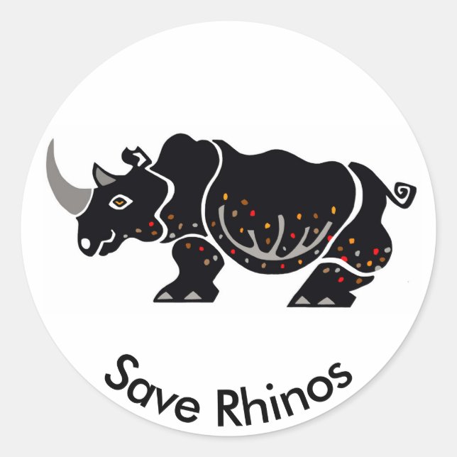 Adesivo Redondo Animais selvagens - Save RHINOS - Nature - África (Frente)