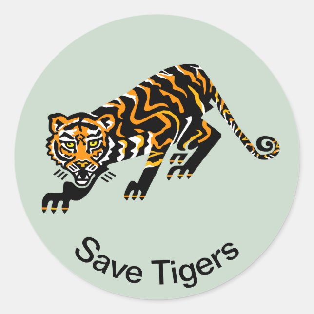 Adesivo Redondo Animais selvagens - Save TIGERS - Asia - Green (Frente)
