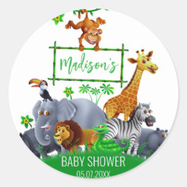 Adesivo Redondo Animais Selvagens Uma Selva verde safari inverno