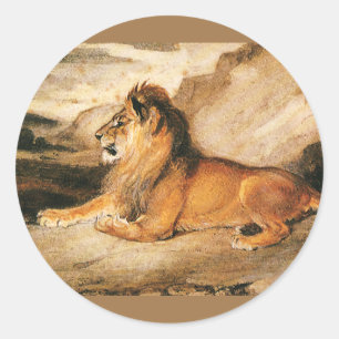 Adesivo Redondo Animais Selvagens Vintage, Leão Africano na Savana