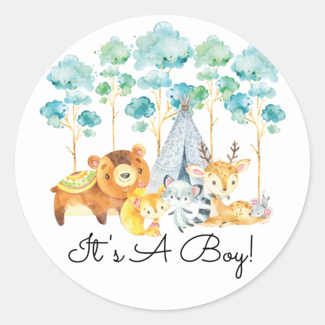 Adesivo Redondo Animais Tribais de Floresta É um Vinheta-Favor (Frente)