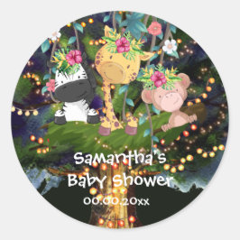 Adesivo Redondo Animais tropicais de safari na selva em luzes de á