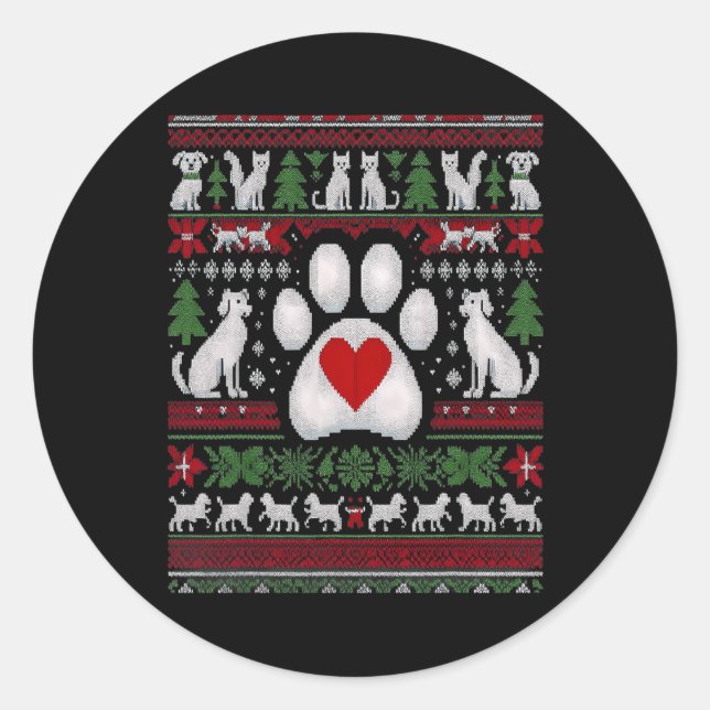 Adesivo Redondo Animais Veterinários do Natal Feios Cães Gatos Mer (Frente)