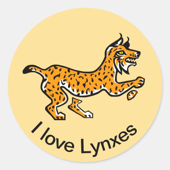 Adesivo Redondo Animal ameaçado - Adoro LYNXES - Amarelo selvagem (Frente)
