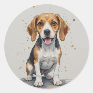 Adesivo Redondo Animal de Estimação Beagle Feliz Fofo