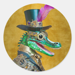 Adesivo Redondo Animal de festa Steampunk do Mardi Gras Jacaré