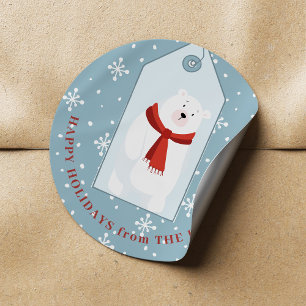 Adesivo Redondo Animal lindo Natal inverno urso polar engraçado az