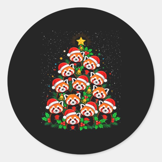 Adesivo Redondo Animal Xmas Tree Santa Hat Red Panda Christmas  (Frente)