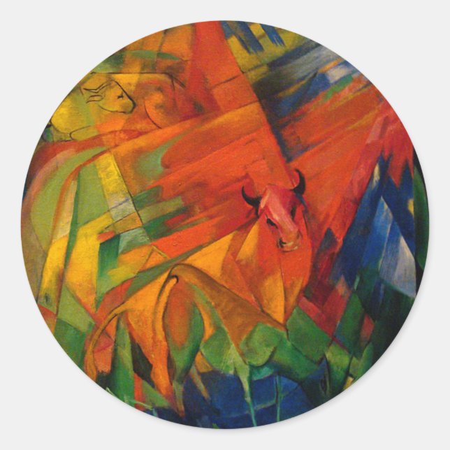 Adesivo Redondo Animals in a Landscape by Franz Marc (Frente)