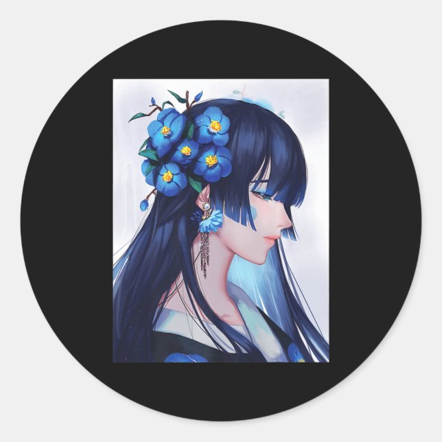 Adesivo Redondo Animas Bonitas Meninas Japonesas Figurino Estético (Frente)