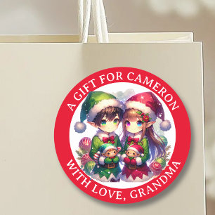 Adesivo Redondo Anime Bonito Elves de Natal   Para e de