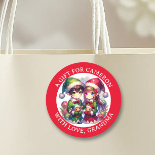 Adesivo Redondo Anime Bonito Elves de Natal Para e de