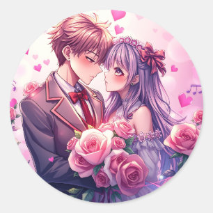 Adesivo Redondo Anime Boy e Dia de os namorados de Menina