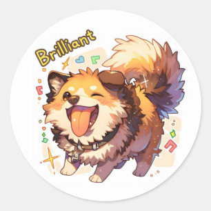 Adesivo Redondo Anime Cachorro Brilhante Engraçado