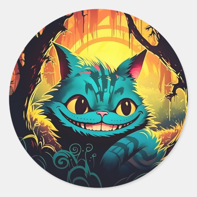 Adesivo Redondo Anime Cheshire Cat Alice no País das Maravilhas (Frente)