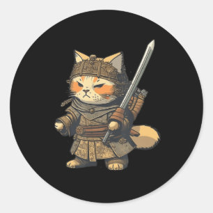 Adesivo Redondo Anime de Gato Samurai do Estilo Japonês Kawaii