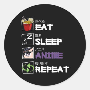 Adesivo Redondo Anime do Sono Repete Kawaii Otaku Manga Japão Fa