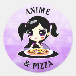 Adesivo Redondo Anime e Pizza - Cartoon Preto e Púrpura