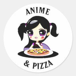 Adesivo Redondo Anime e Pizza - Cartoon Preto e Púrpura