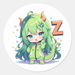 Adesivo Redondo Anime Garota Dragão Letra Z