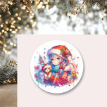 Adesivo Redondo Anime Girl in Santa Hat Watercolor Christmas<br><div class="desc">Garota de aquarela no chapéu de Papai Noel com adesivos de Natal para cachorros.</div>