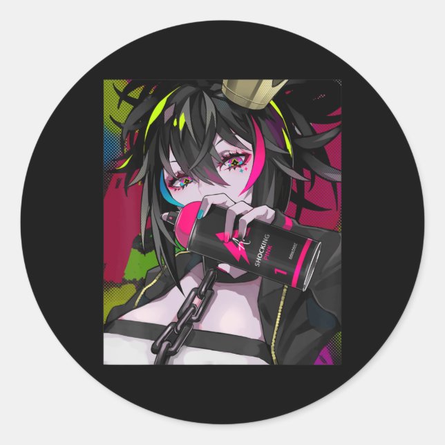 Adesivo Redondo Anime Girl Kawaii Waifu Aesthetic Japanese Otaku  (Frente)